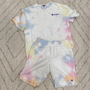 Champion tie dye tshirt shorts two piece set